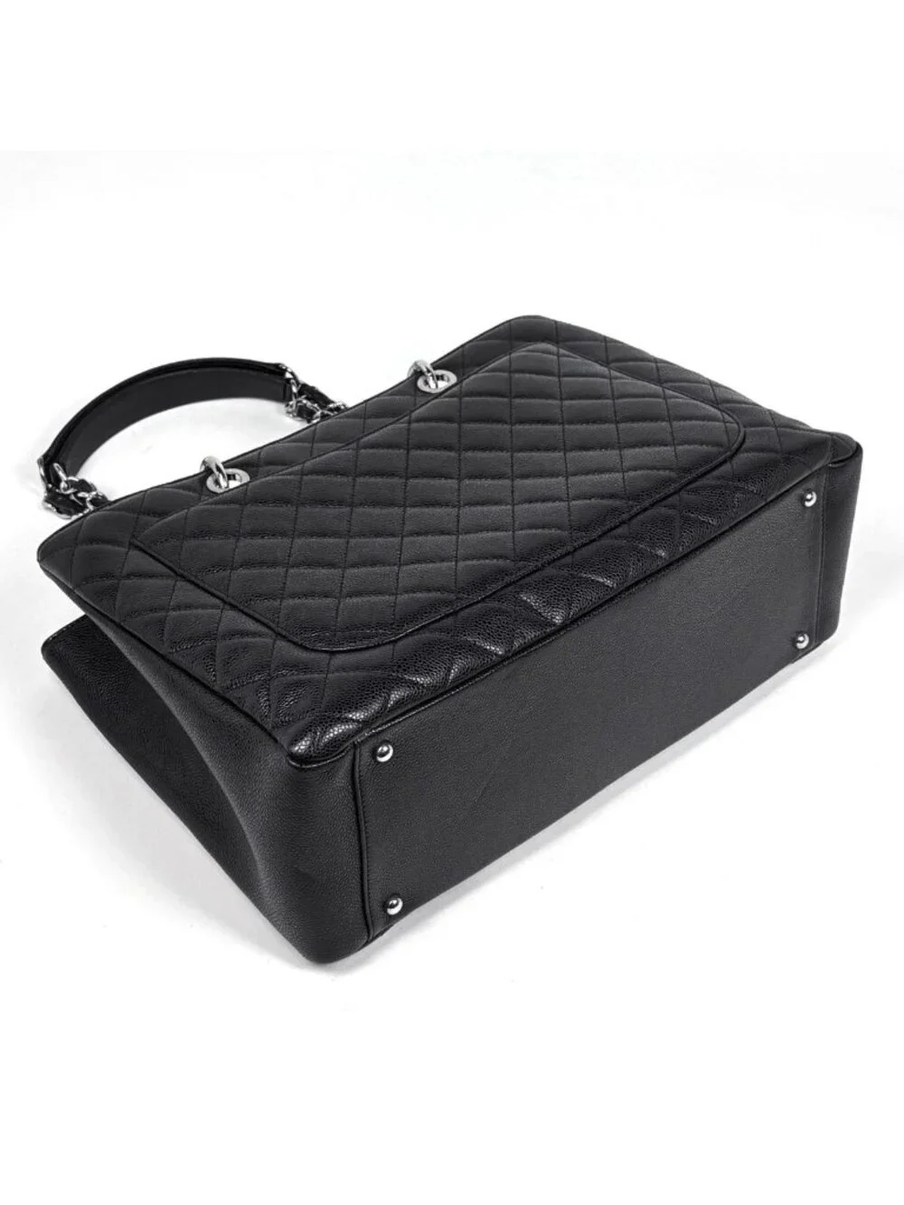 Chanel CC Logo Chain Tote Bag Quilted Caviar Leather Black